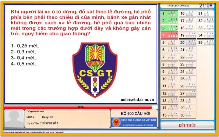 Thi thử bằng lái xe B trực tuyến mới nhất